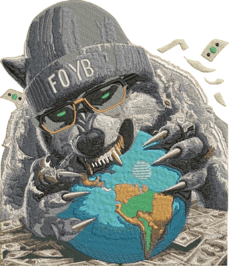 wolf eating earth embroidery design